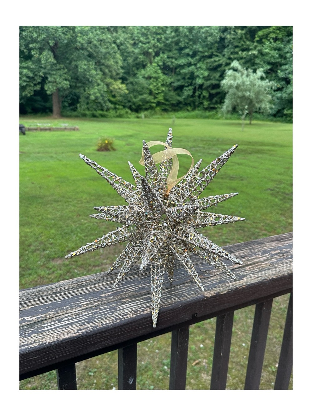 Gold Glitter Starburst Holiday Ornament with Hanging Loop